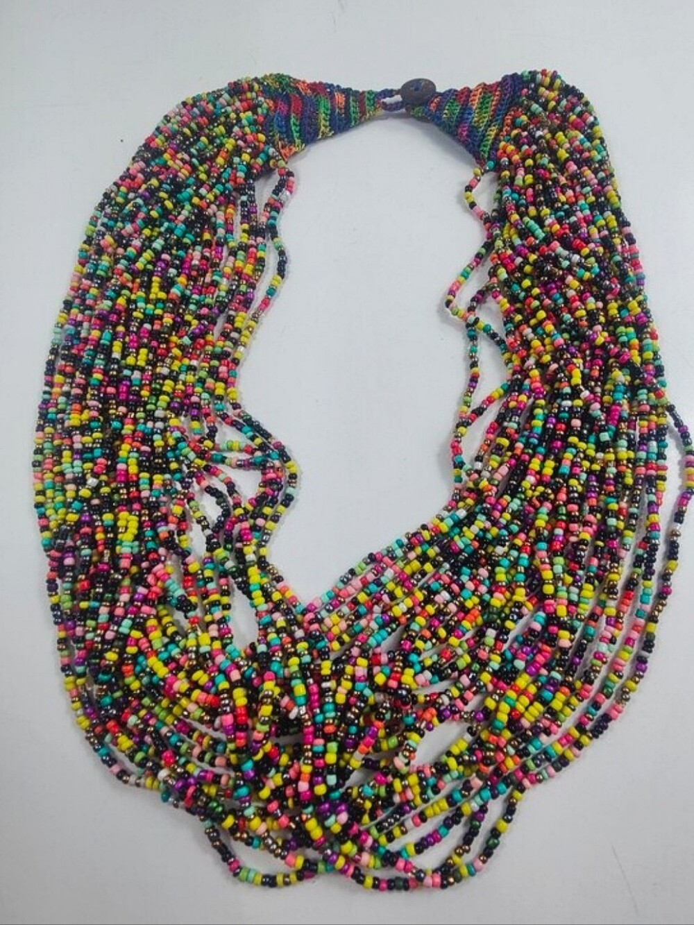 Boho Multistrand Seed Bead Necklace Colorful Macrame Crochet Collar Statement